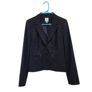Halogen Two Button Blazer Single Breasted Wool Silk Blend Speckled Black Size 8